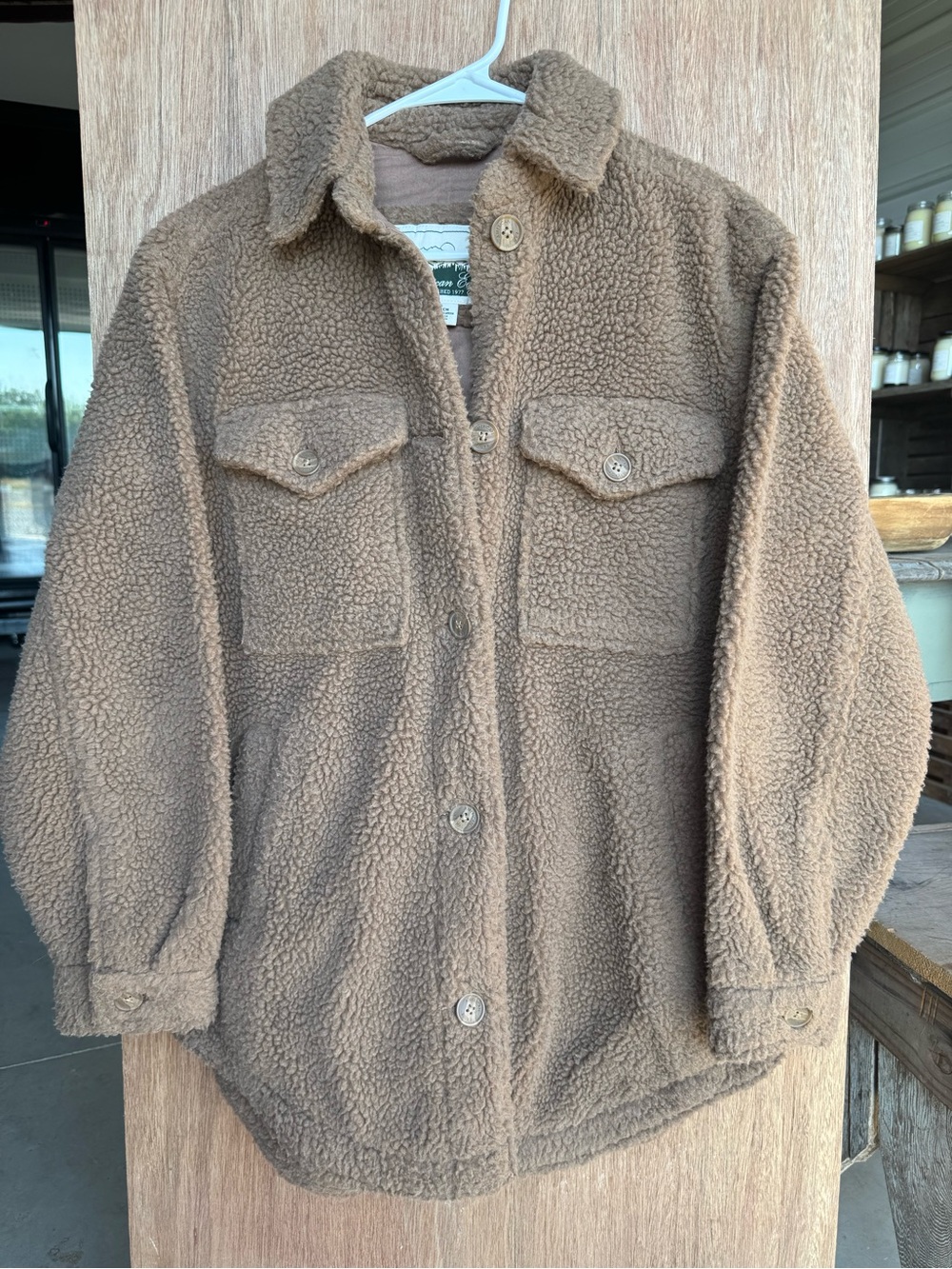 American Eagle Camel Brown Teddy Sherpa Button-Up Jacket